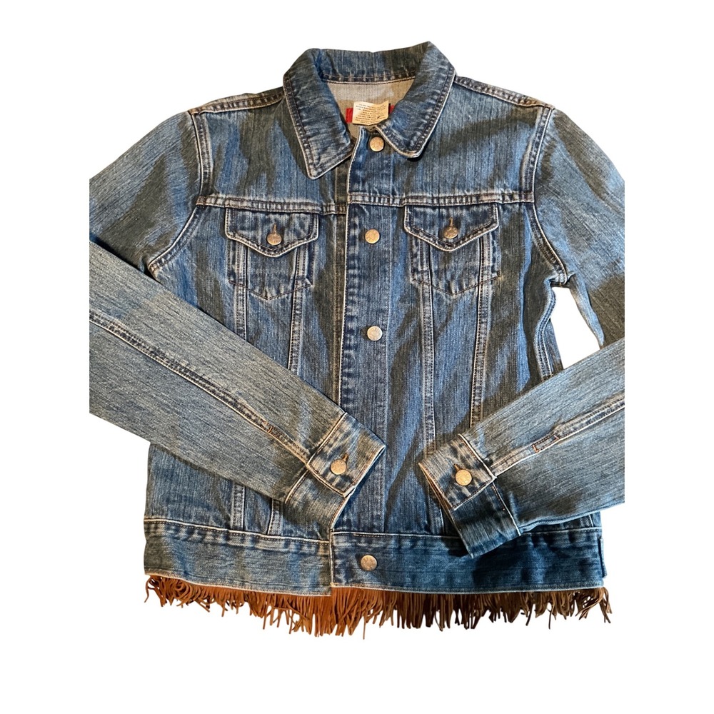 ZENA JEANS‎ Denim Jacket Womens Size L Blue Fringe Western Style